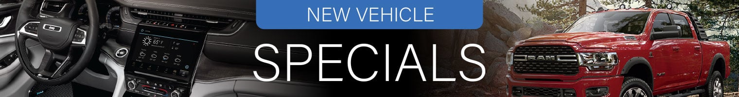 New Vehicle Specials page graphic banner for Goldstein Chrysler Jeep Dodge RAM in Latham NY