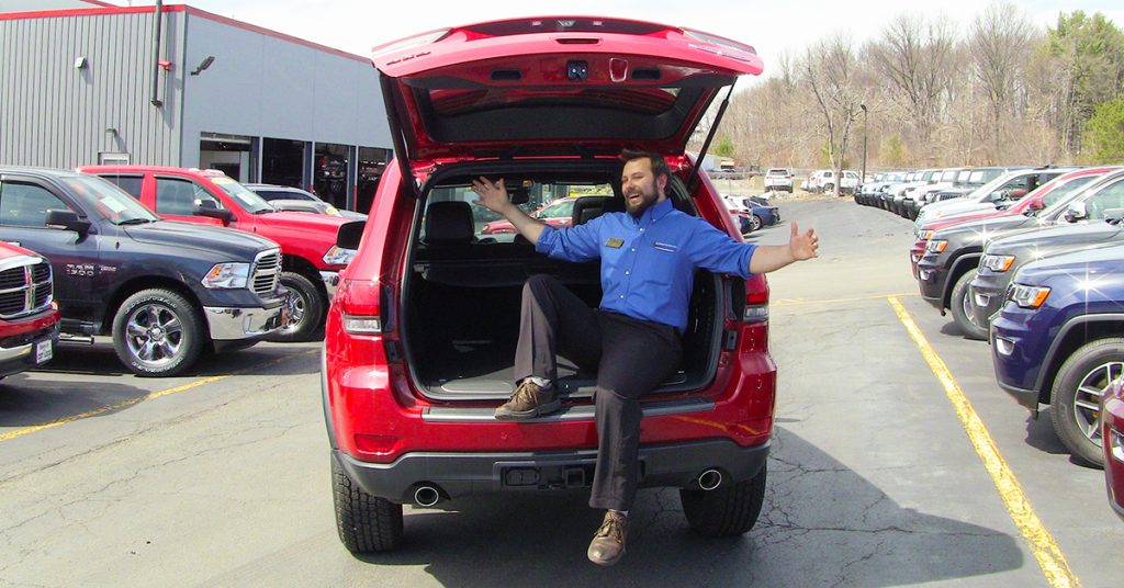Jace shows off the room in the back of the 2017 Jeep Grand Cherokee Trailhawk