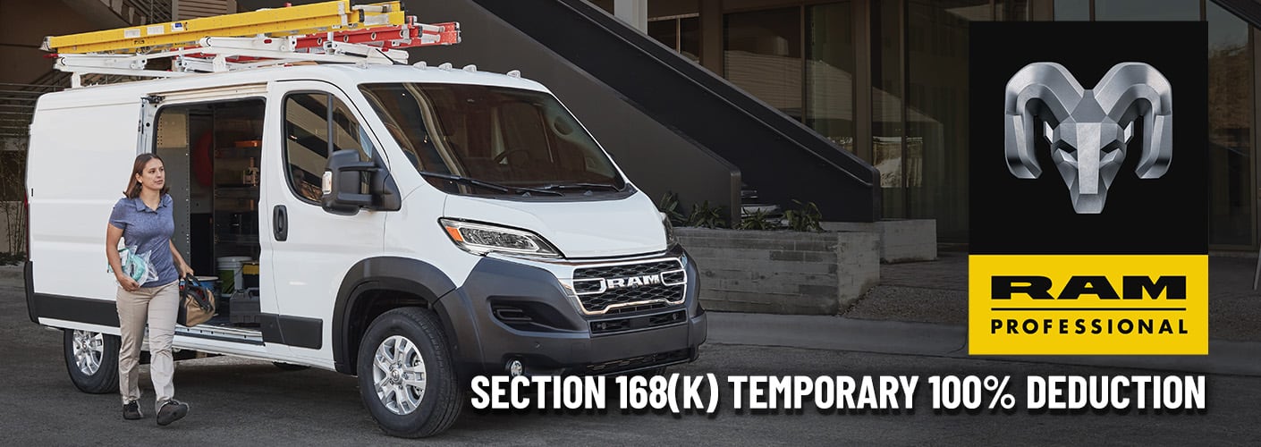 Learn about possible Section 168(k) Temporary 100% Deduction with your 2025 purchase of a RAM Professional and Commerical vehicle.