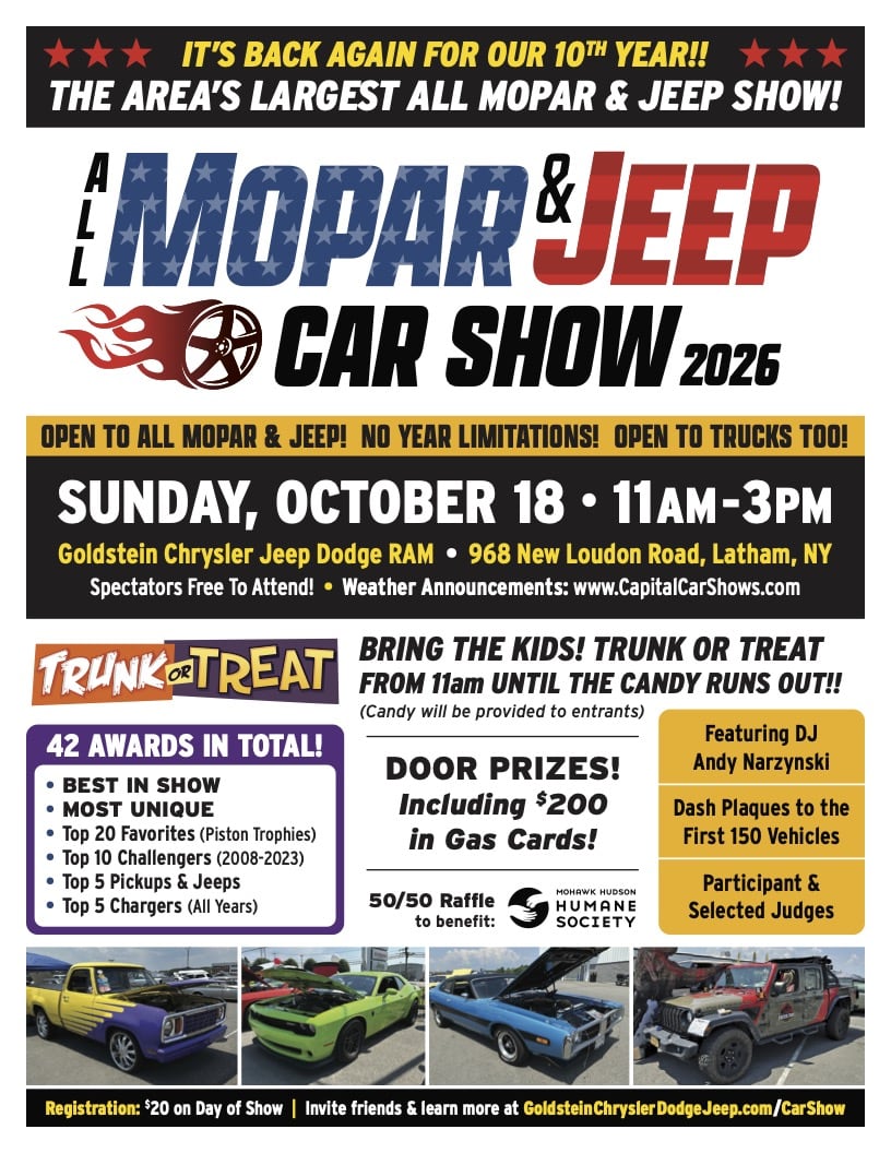 Poster for 2026 All MOPAR and Jeep Car Show - October 18 2026