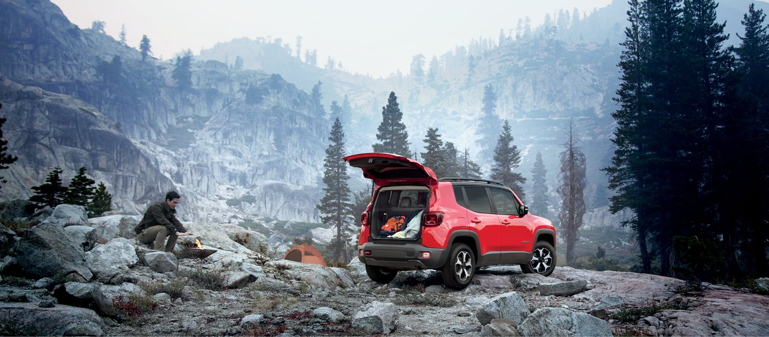 2022 Jeep Renegade compact SUV rear cargo and camping scene