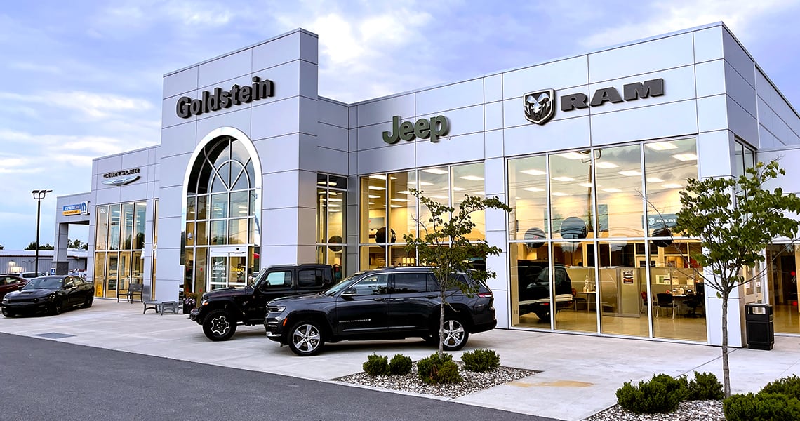 Store front of Goldstein CDJR Chrysler Jeep Dodge RAM in Latham, NY