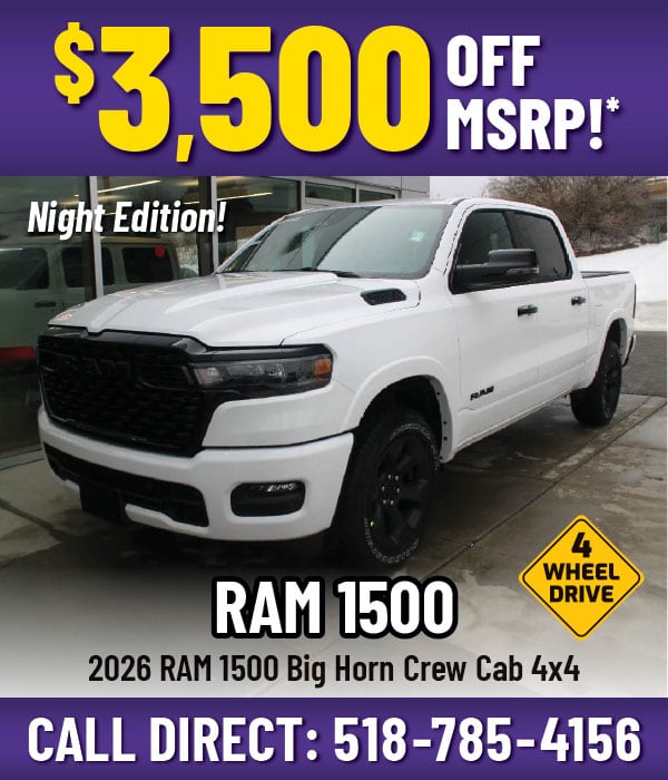 Save $3,500 OFF MSRP on a New 2026 RAM 1500 Big Horn Crew Cab 4x4!*