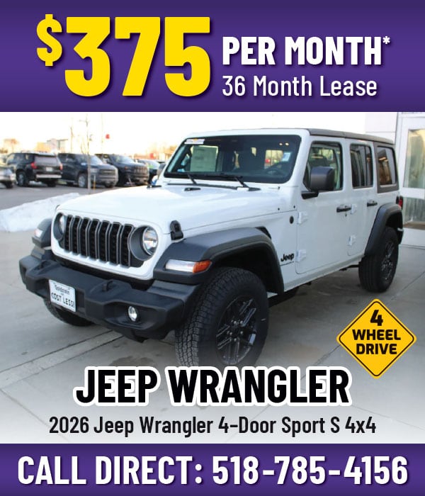 Lease a New 2026 Jeep Wrangler 4–Door Sport S 4x4 for Only $375 Per Month!*