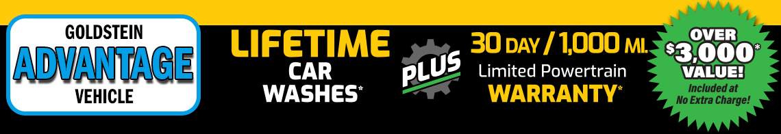 Lifetime Car Washes and 30 day / 1,000 mile Limited Powertrain Warranty on used ADVANTAGE category vehicles in stock at Goldstein CDJR in Latham, NY