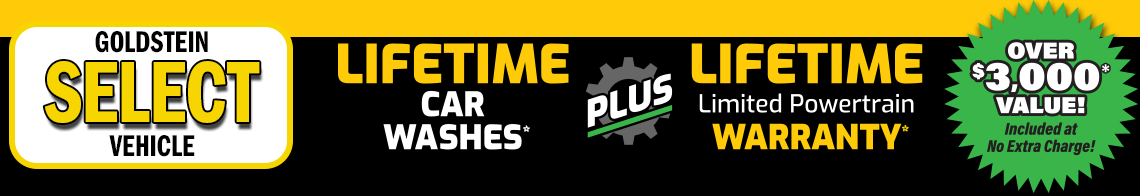Lifetime Car Washes and Lifetime Limited Powertrain Warranty on used SELECT catgory vehicles in stock at Goldstein CDJR in Latham, NY